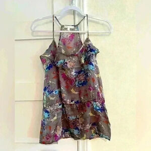 GLAM Purple and Blue 100% Silk Tank Top Size Small- EUC
